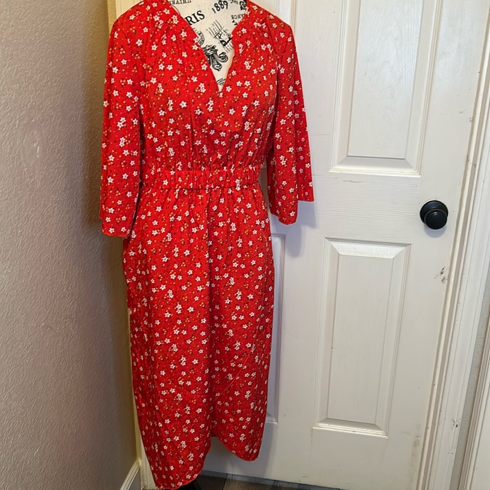 SweatyRocks Half Sleeve, Bright Cherry red ditzy floral wrap dress